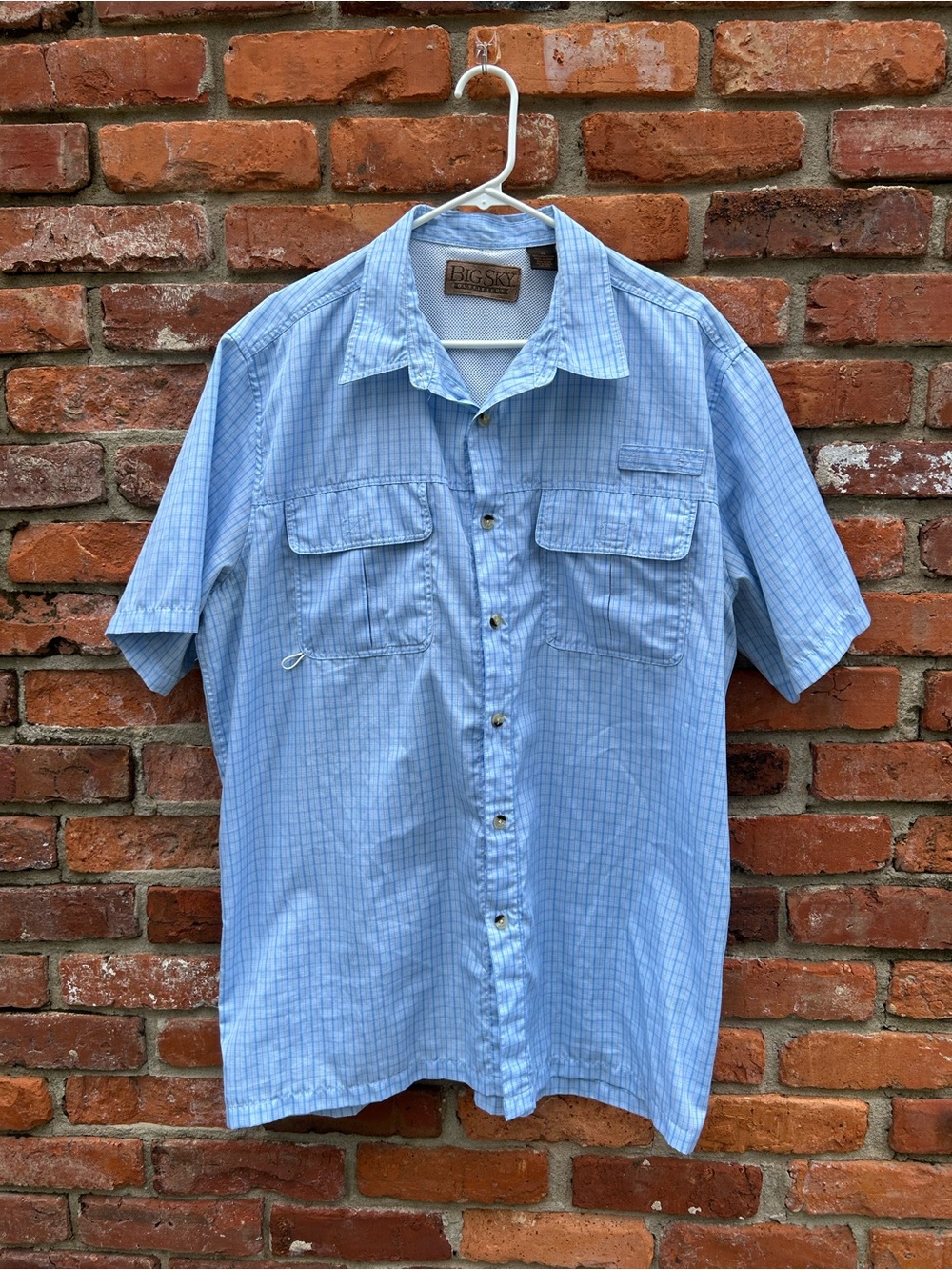 Big Sky Outfitters Light Blue Short-Sleeve Button-Up Fishing Shirt XL Plaid